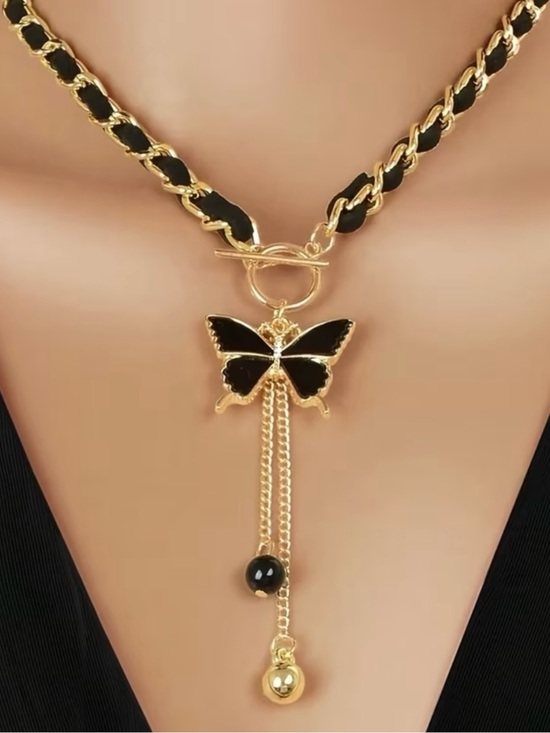 Anthropologie Jewelry - NEW! Elegant Gold Butterfly Pendant Necklace with Black Inlay. 🦋 A1-58